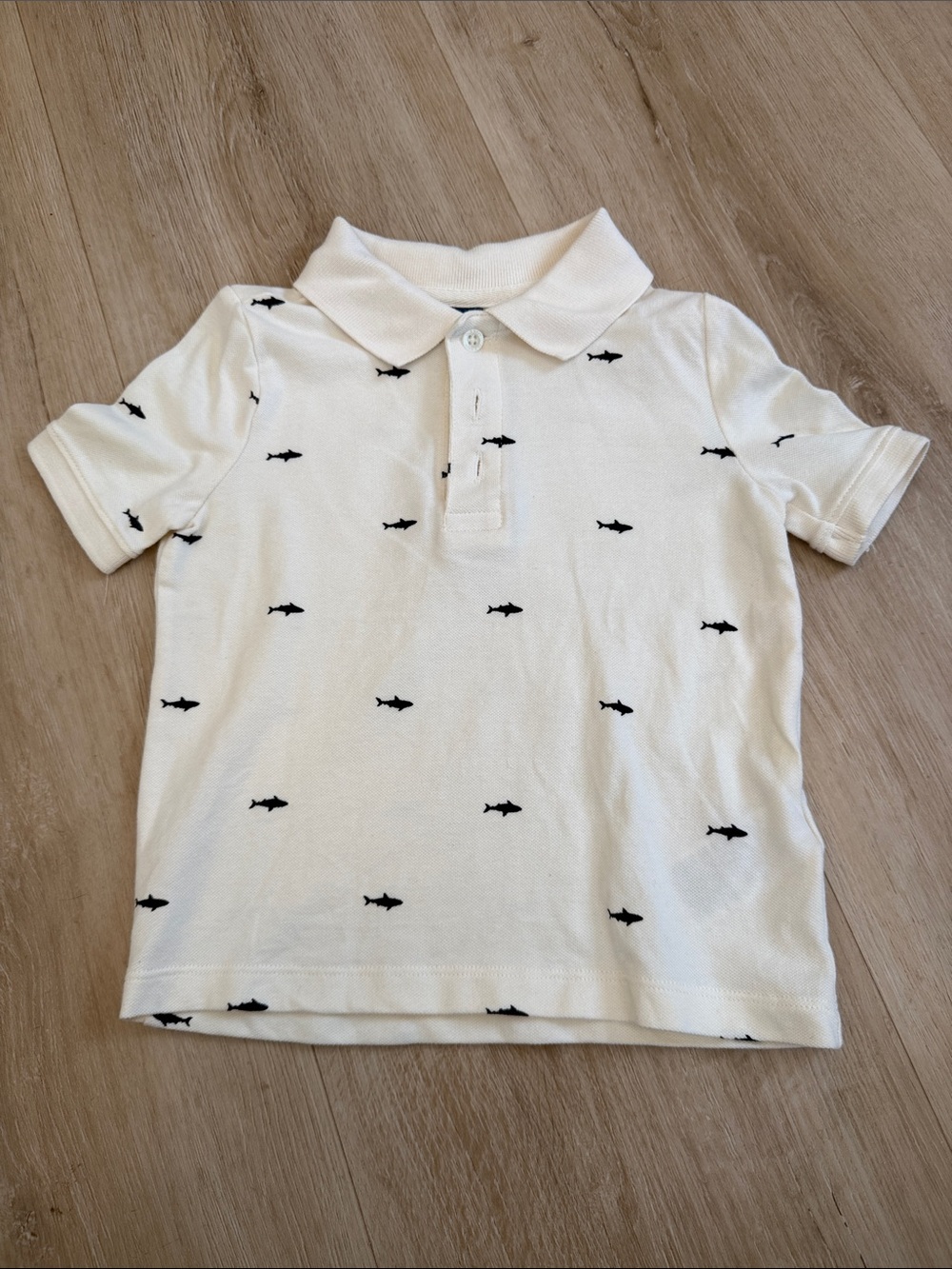 Old Navy White Polo Shirt with Navy Fish Motif